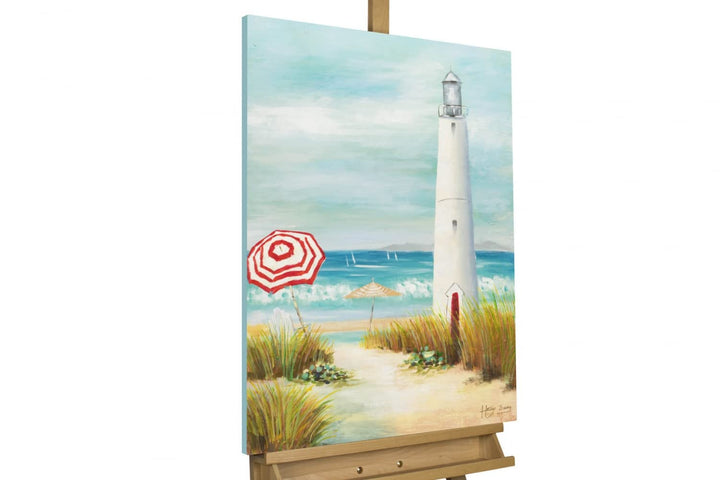 KunstLoft Leinwandbild | 100% HANDGEMALT | 60x80cm | Gemälde 'Maritime Brise' | Leuchtturm | Blau We