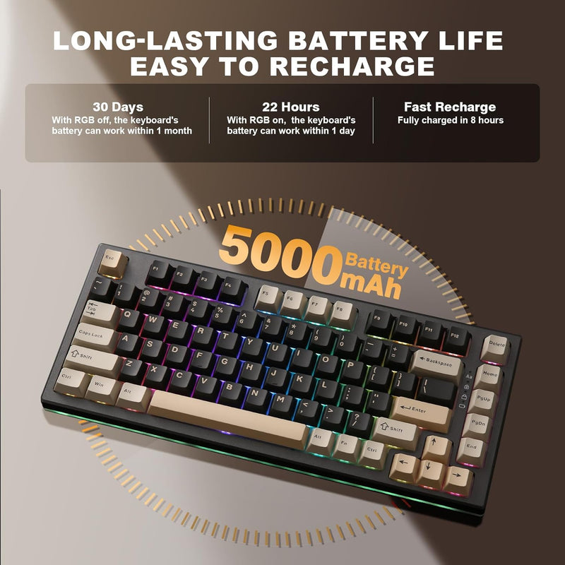 YUNZII YZ75 75% Hot-Swappable Wireless Gaming Mechanische Tastatur, RGB-Hintergrundbeleuchtung, BT5.