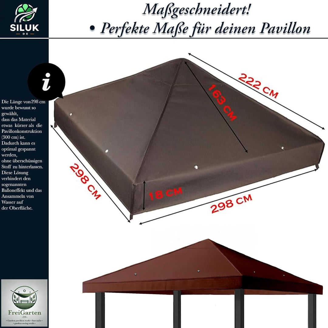 Braun freigarten.de Ersatzdach für Pavillon 3x3 Meter Wasserdicht Material: Panama PCV Soft 370g/m²