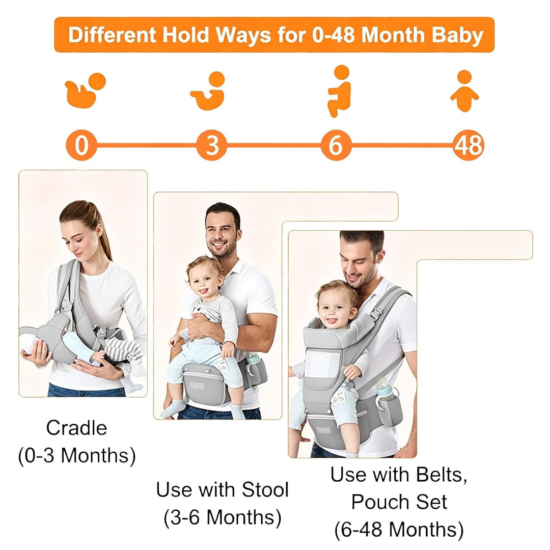 Azeekoom Babytrage Ergonomischemit Hüftsitz, Baumwolle Kindertrage Dorsal und Ventral, Leicht Atmung