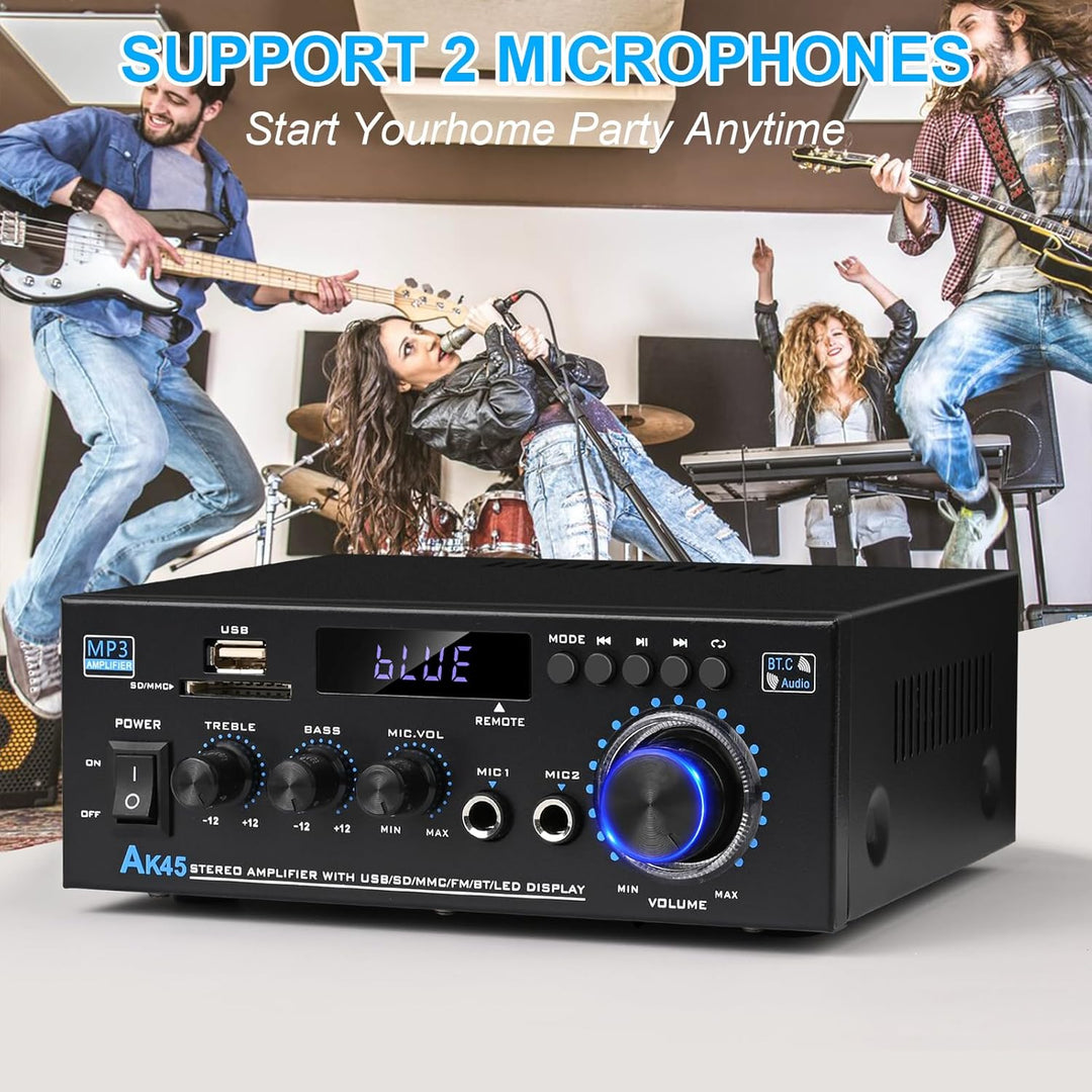 HiFi-Verstärker, Mini Bluetooth Stereo Audio Verstärker Receiver 12V/ 220V 600W 2 Kanäle Endverstärk