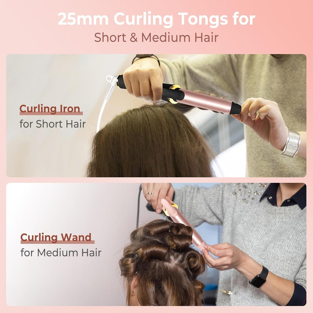 Mini Lockenstab 25mm, Lockenstab mit Klemme, Curling Iron 110-240V, Lockenstäbe Kurze Haare mit LED
