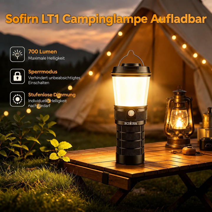 LeD Laterne 800 Lumen, Sofirn LT1 Wiederaufladbare Taschenlampe Laterne Campinglicht mit 8x Samsung