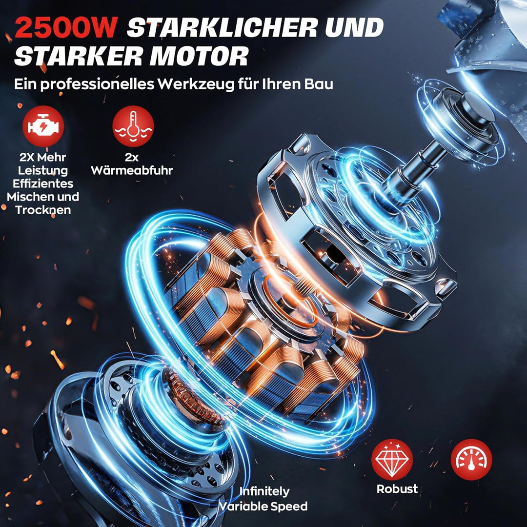 Neu 2-in-1 Bohren Rührwerk Set IMAYCC 2500W Elektrischer Tragbarer Betonmischer 20A für Bohren und M