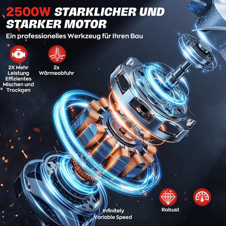 Neu 2-in-1 Bohren Rührwerk Set IMAYCC 2500W Elektrischer Tragbarer Betonmischer 20A für Bohren und M