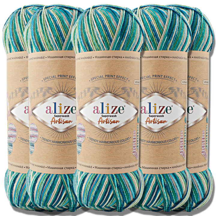 Alize 5x 100g Superwash Artisan Türkische Premium Sockenwolle Wolle 75% SW Wool - 25% Polyamide Hand