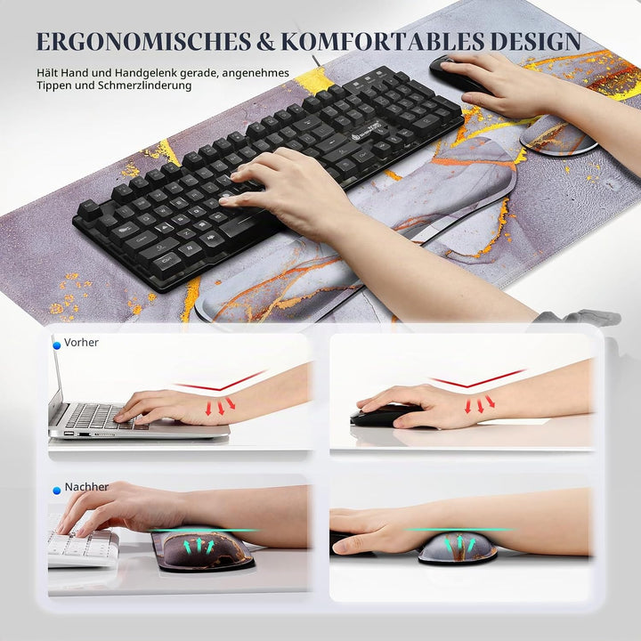 Gimars 3-in-1 XXL Gaming Mauspad mit Gelkissen, Ergonomisches Handballenauflage Tastatur, 800 x 305