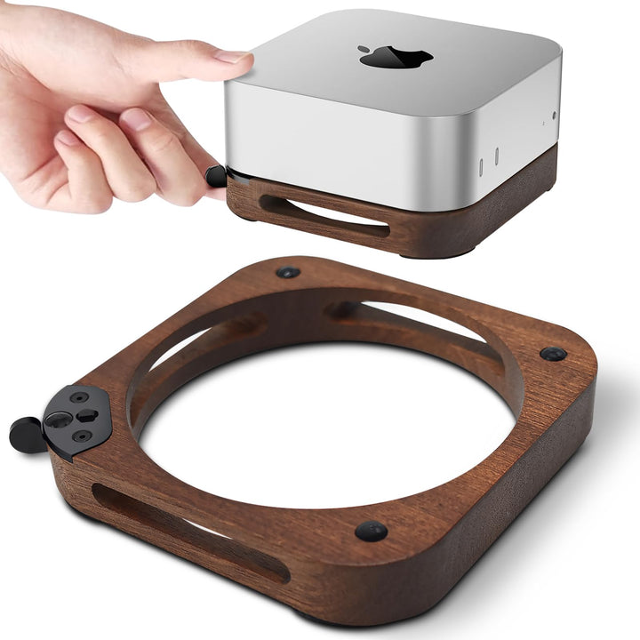 Mac mini M4/M4 Pro 2024 Ständer, Mac mini Halterung aus Walnussholz für Office Home Studio, Ohne Boh