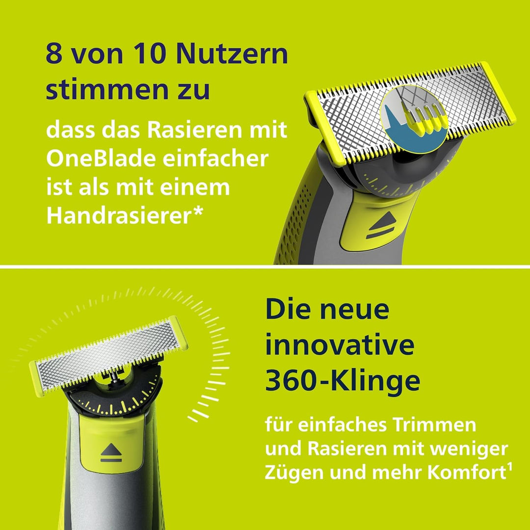 PHILIPS OneBlade 360 Face - elektrischer Rasierer & Trimmer, 2x 360 Klingen, 3x Trimmaufsätze (1/3/5