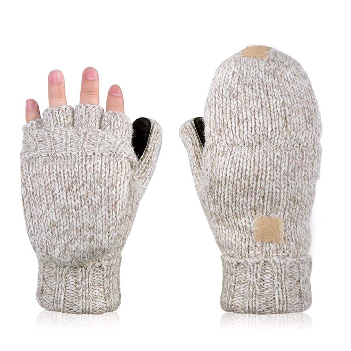 AOKAY Damen Winter Fingerlose Handschuhe Fingerlose Handschuhe Strickhandschuhe mit Klappfinger Vint