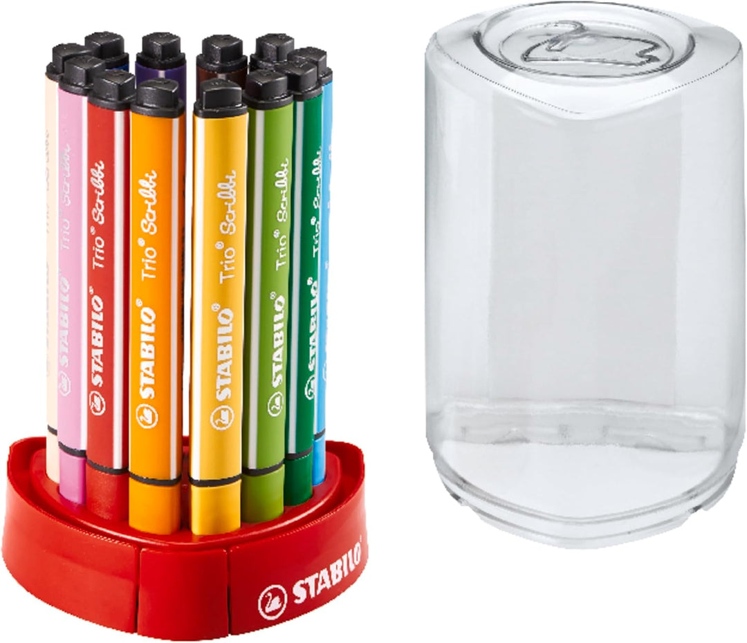 Gefederter Dreikant-Filzstift - STABILO Trio Scribbi - 12er Tischset - mit 12 verschiedenen Farben,