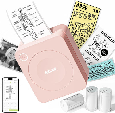 Nelko Aufkleber Drucker, PM230 Mini Drucker Bluetooth Portabel Sticker Maker mit 3 Rollen Papier, fü