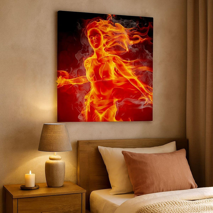 Bilder auf Leinwand Frau Flammen Illustration Leinwandbild 60x60cm Wandbilder Dekoration Wohnzimmer