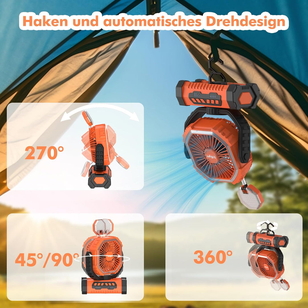 Outdoor Camping Ventilator mit Licht, 20000mAh Akku, wiederaufladbarer tragbarer Ventilator mit Fern
