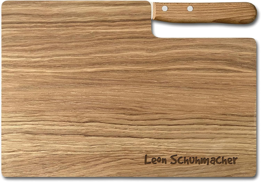 LOOXIS Personalisiertes Premium Frühstücksbrettchen mit Buckelsmesser, Wunsch-Name oder Text gravier