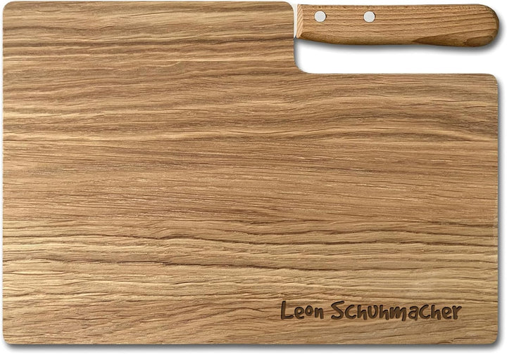 LOOXIS Personalisiertes Premium Frühstücksbrettchen mit Buckelsmesser, Wunsch-Name oder Text gravier