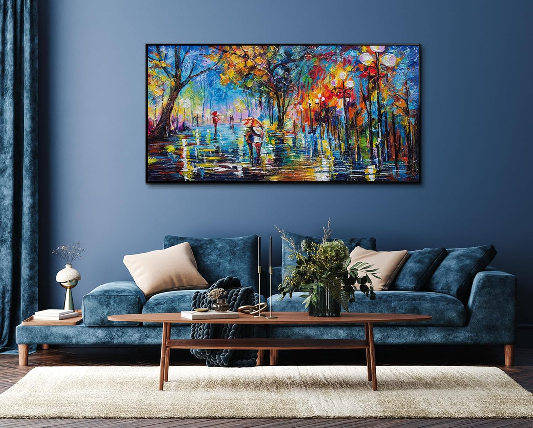 YS-Art Abstrakt Stil Acryl Gemälde auf Leinwand Herbstliche Allee handgemalt Wandbilder Wohnzimmer m
