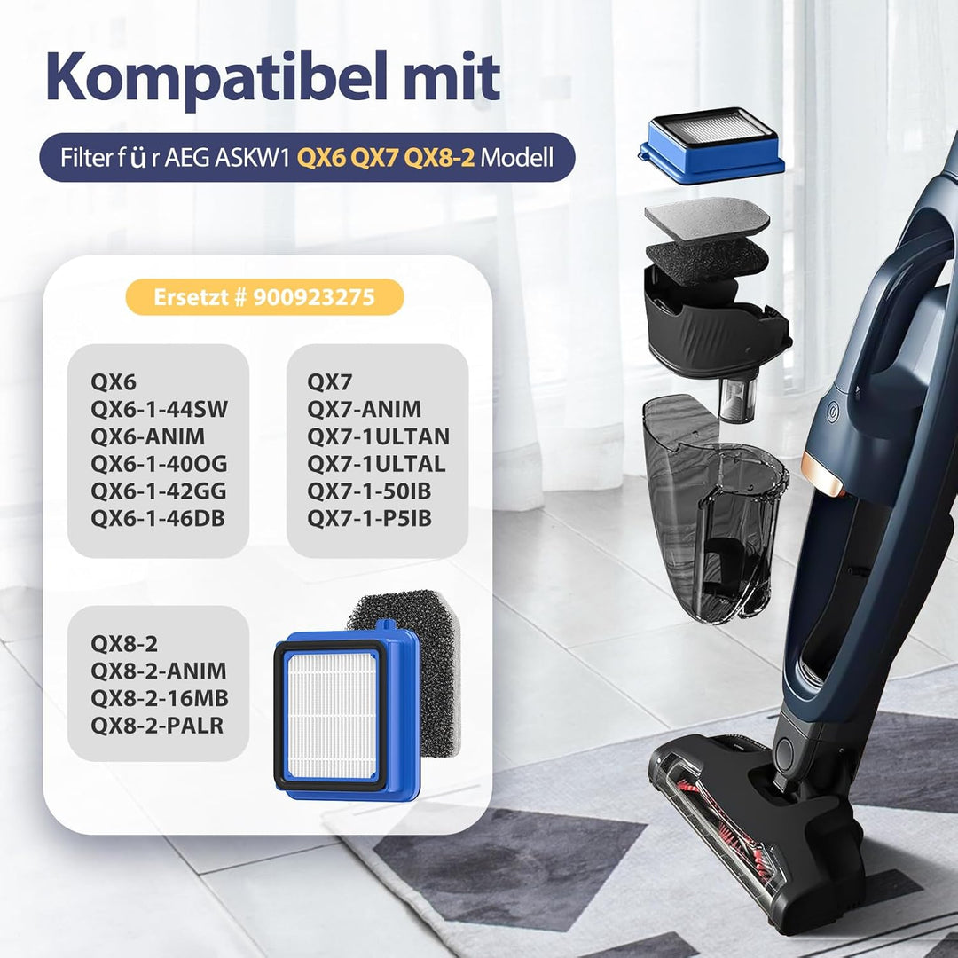 8 Stück QX7 Filter für AEG -Filter Zubehör Set für AEG QX6 QX7 QX8-2 ASKW1 Staubsauger Ersatzteile E