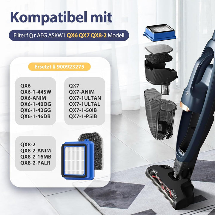 8 Stück QX7 Filter für AEG -Filter Zubehör Set für AEG QX6 QX7 QX8-2 ASKW1 Staubsauger Ersatzteile E