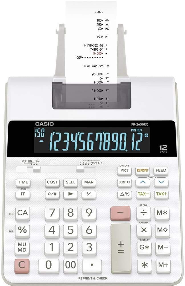 CASIO Druckender Tischrechner FR-2650RC, 12-stellig, 2-Farbdruck, Steuerberechnung, Netzbetrieb inkl