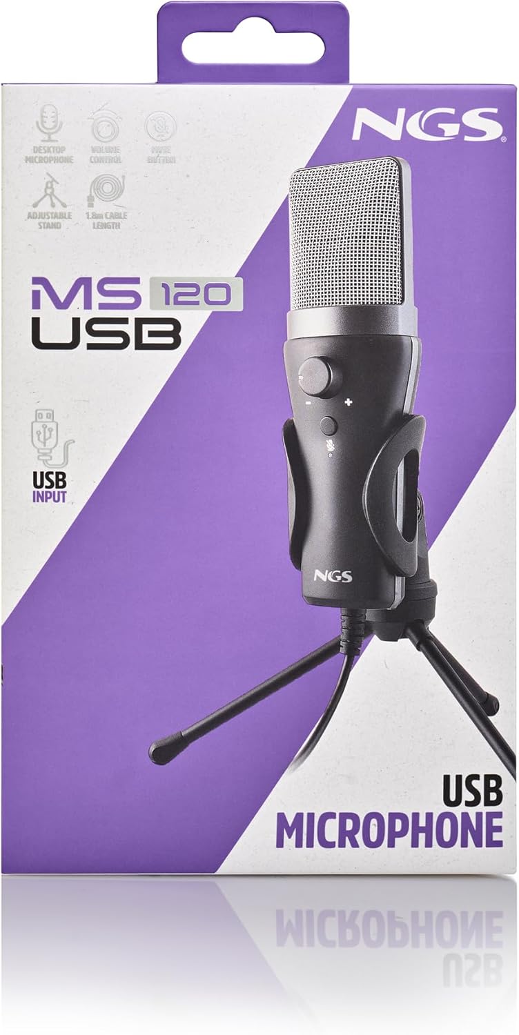NGS MS120 USB - Mikrofon mit Nierencharakteristik für Streaming, Podcast und Gaming, latenzfreie Übe