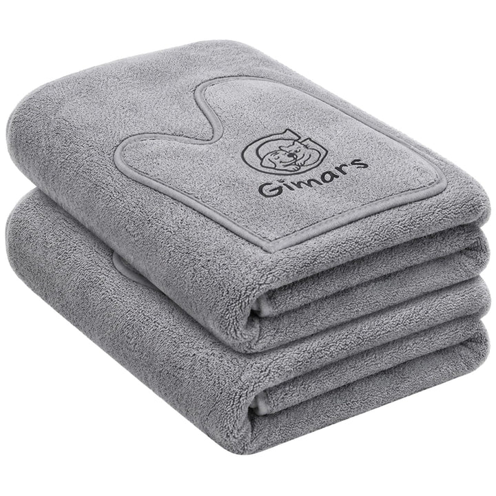 Gimars Thickened Pet Drying Towel with Gloves 90×50cm, 2 Pack, Gray 90×50cm 2er, 90×50cm 2er