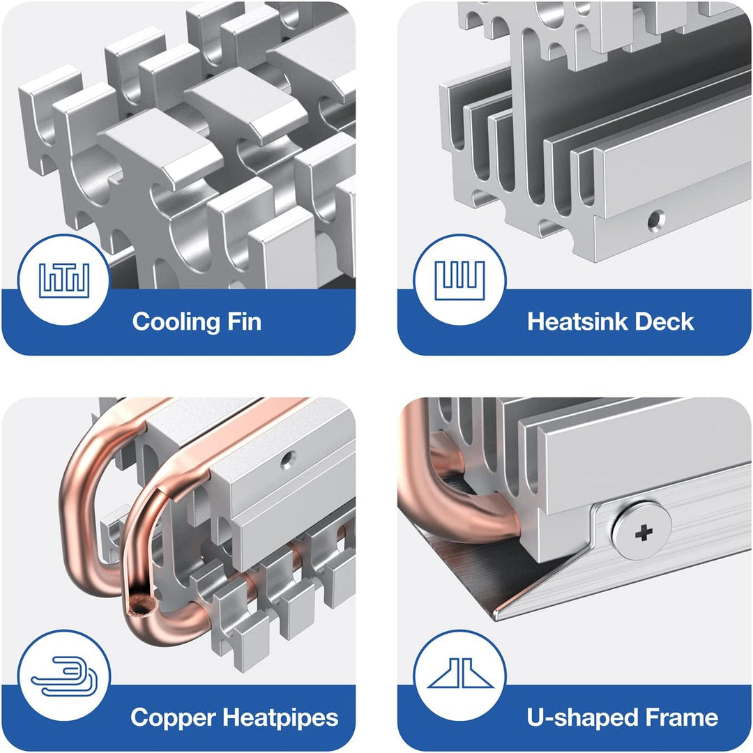 GRAUGEAR M.2 2280 NVMe SATA SSD Kühlkörper, Direct Touch Heatpipe, Dual-Kupfer-Heizrohre, Aluminiuml