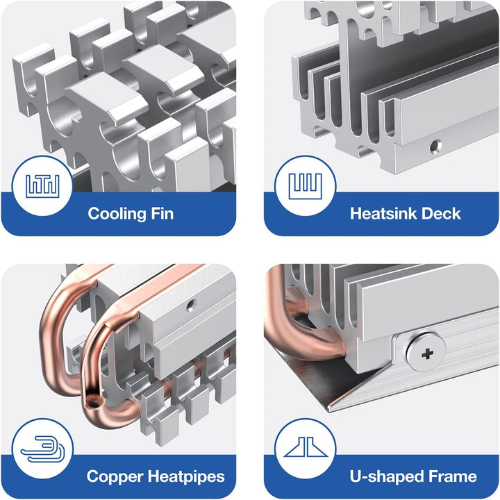 GRAUGEAR M.2 2280 NVMe SATA SSD Kühlkörper, Direct Touch Heatpipe, Dual-Kupfer-Heizrohre, Aluminiuml