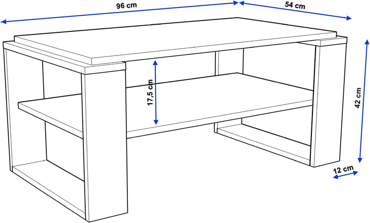 Couchtisch KAJA 96 rechteckiger Kaffeetisch aus Holz Modern Teetisch 96 x 54 x 42cm massiv und stabi