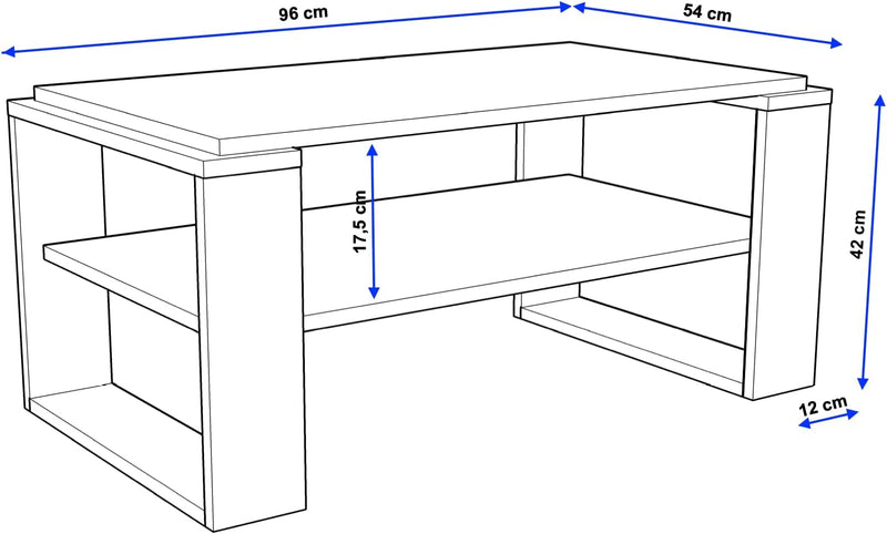 Couchtisch KAJA 96 rechteckiger Kaffeetisch aus Holz Modern Teetisch 96 x 54 x 42cm massiv und stabi