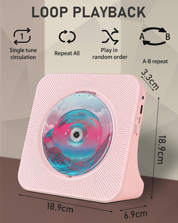 CD-Player Tragbar mit Bluetooth, Desktop CD-Player für zu Hause, CD-Player Unterstützung CD/FM Radio
