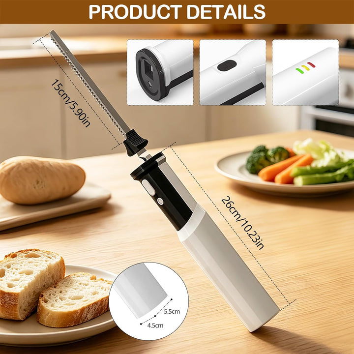 Kabelloses Elektromesser, Akku Elektrisches Messer für Fleisch | Küchenmesser 8V mit 2 Edelstahlsäge