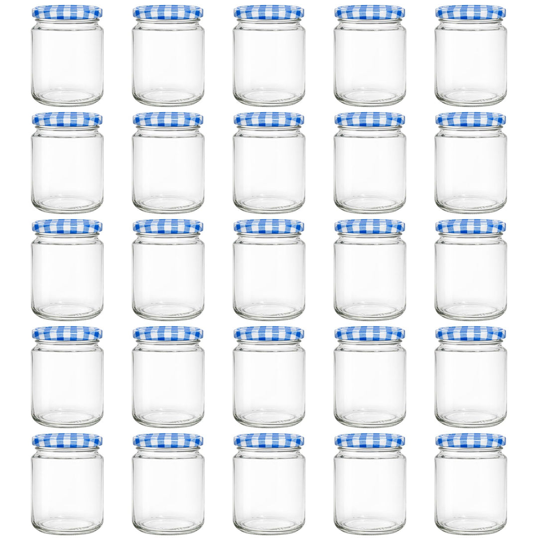 Vitrea 25x Marmeladengläser 275 ml - mit Deckel Blau Kariert TO 66 - Einmachgläser zum befüllen mit