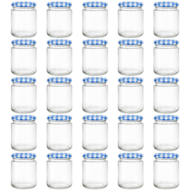 Vitrea 25x Marmeladengläser 275 ml - mit Deckel Blau Kariert TO 66 - Einmachgläser zum befüllen mit