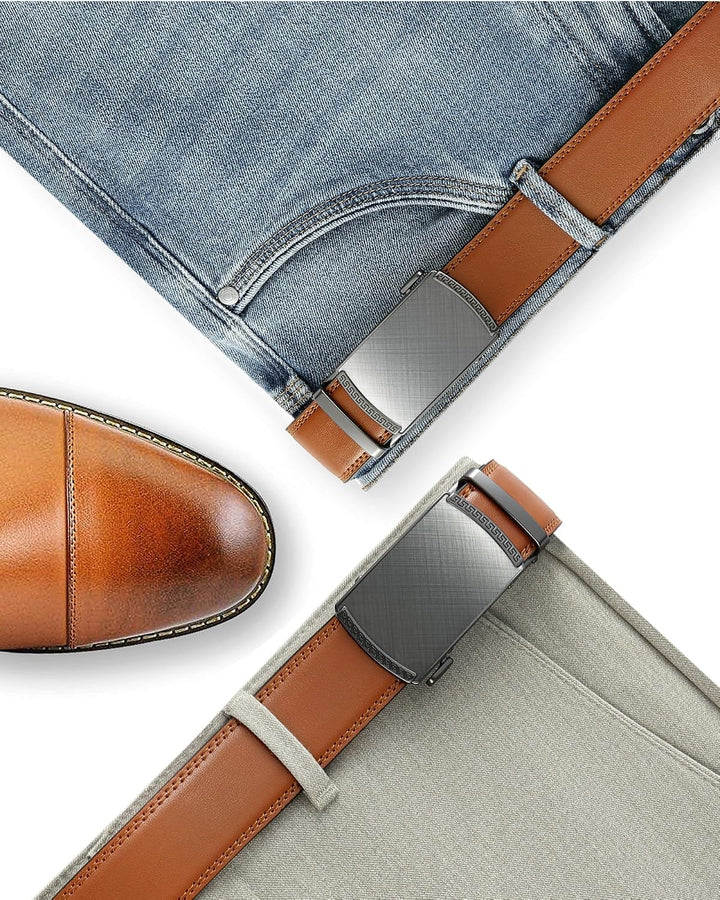 CHAOREN Gürtel Herren, Automatik Ledergürtel Herren 35mm ohne Löcher Taille 90-100cm (Gesamtlänge 11