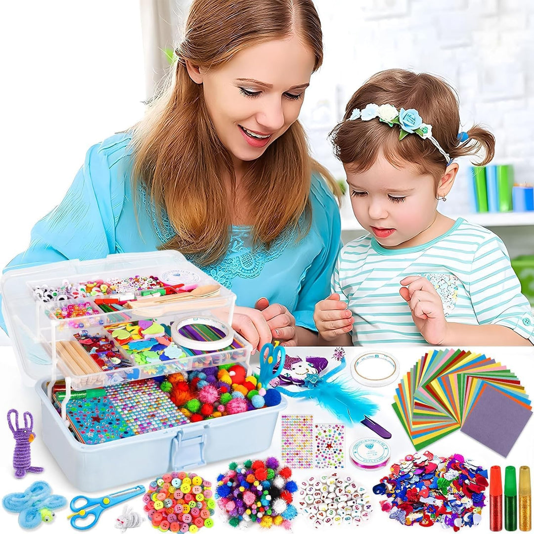 Purpledi 3300+ Stück Bastelsets für Kinder Bastelmaterial in Bastelkoffer, DIY Bastelzubehör Bastelb
