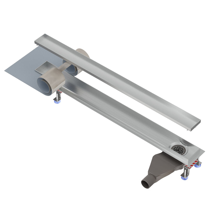 Edelstahl Duschrinne NORDONA® Complete Basic EXTRAFLACH mit Haarsieb | Abgang seitlich| Länge: 70 cm