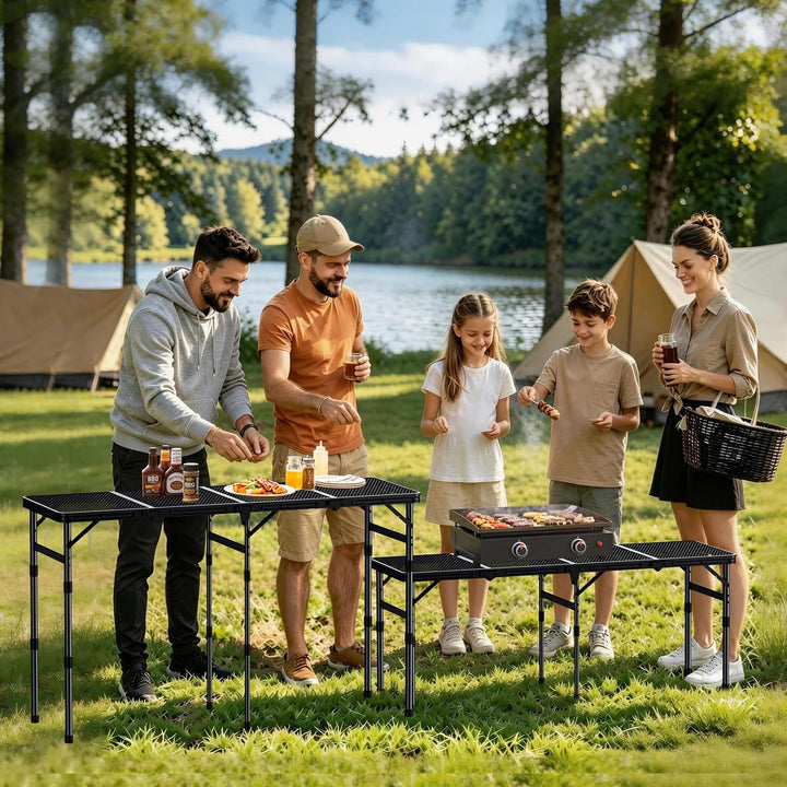 Anbte Grilltisch Klappbar 116x40cm Metallgitter Tischplatte 4-Fach, Schwarz Schwarz 116x40x70cm, Sch