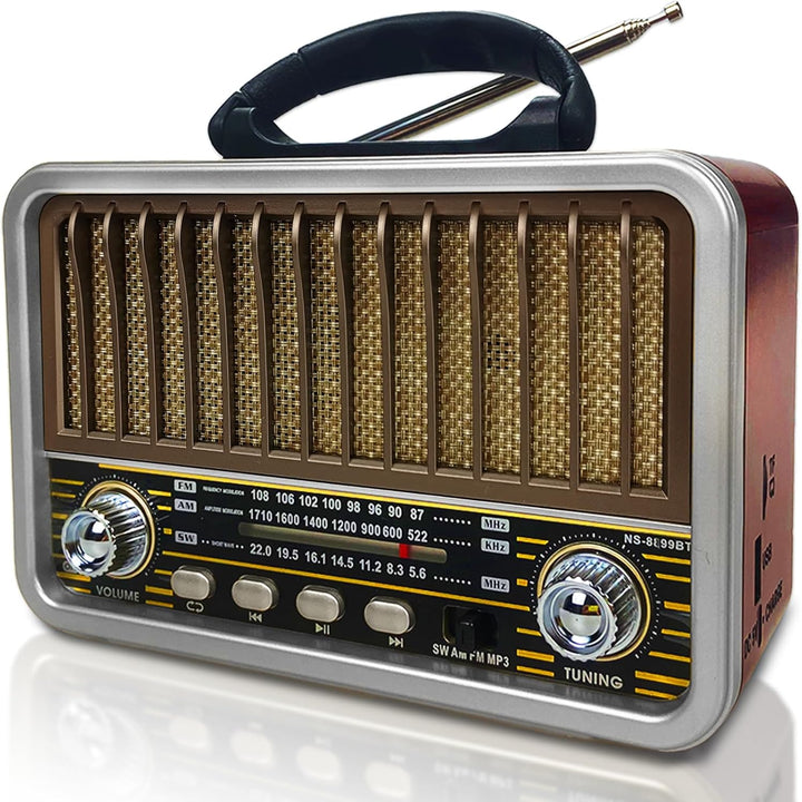Retro Radio mit Bluetooth, AM/SW/FM Tragbares Radio Klein, UKW Radio Batteriebetrieben Unterstützung