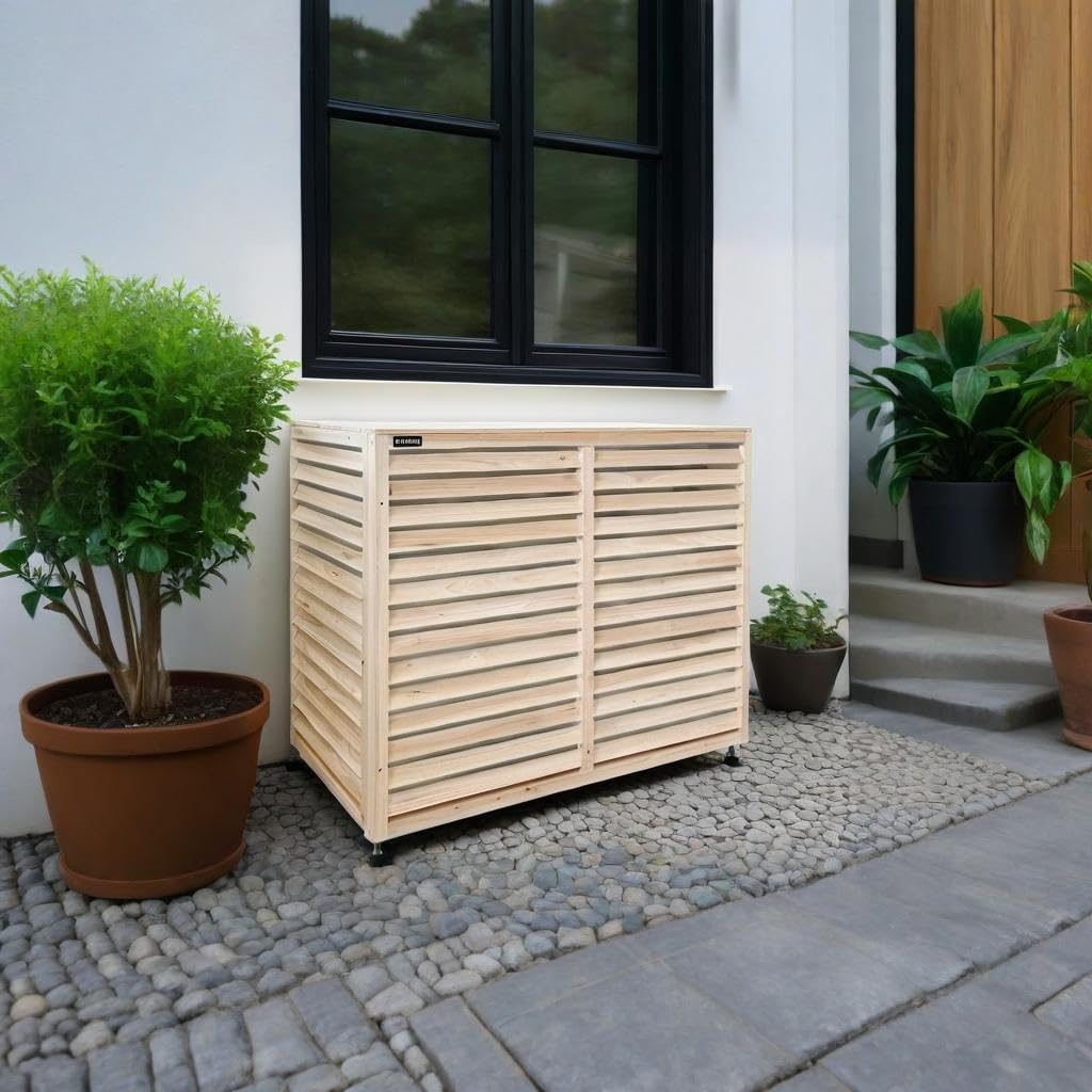 Verkleidung für Wärmepumpe oder Klimaanlage Klima Sichtschutz Abdeckung Holz für Aussengeräte (natur