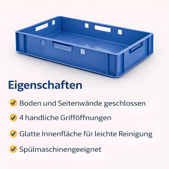 Fleischerkiste E1 60x40x12,5 cm Blau Eurobox Flache Stapelkiste Lagerbox | BURI Metzgerkiste Made in