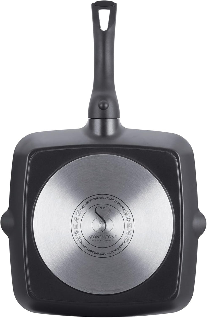 Stone&Stone Quadratische Grillpfanne 28x28 cm | Profi Bistecchiera | Deutsche Antihaftbeschichtung G