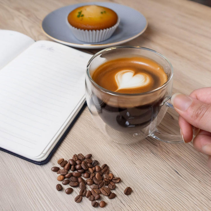 INTIRILIFE 4X Doppelwandige Thermo Gläser Set -200-250ml- Mundgeblasen isoliert für Espresso Cappucc