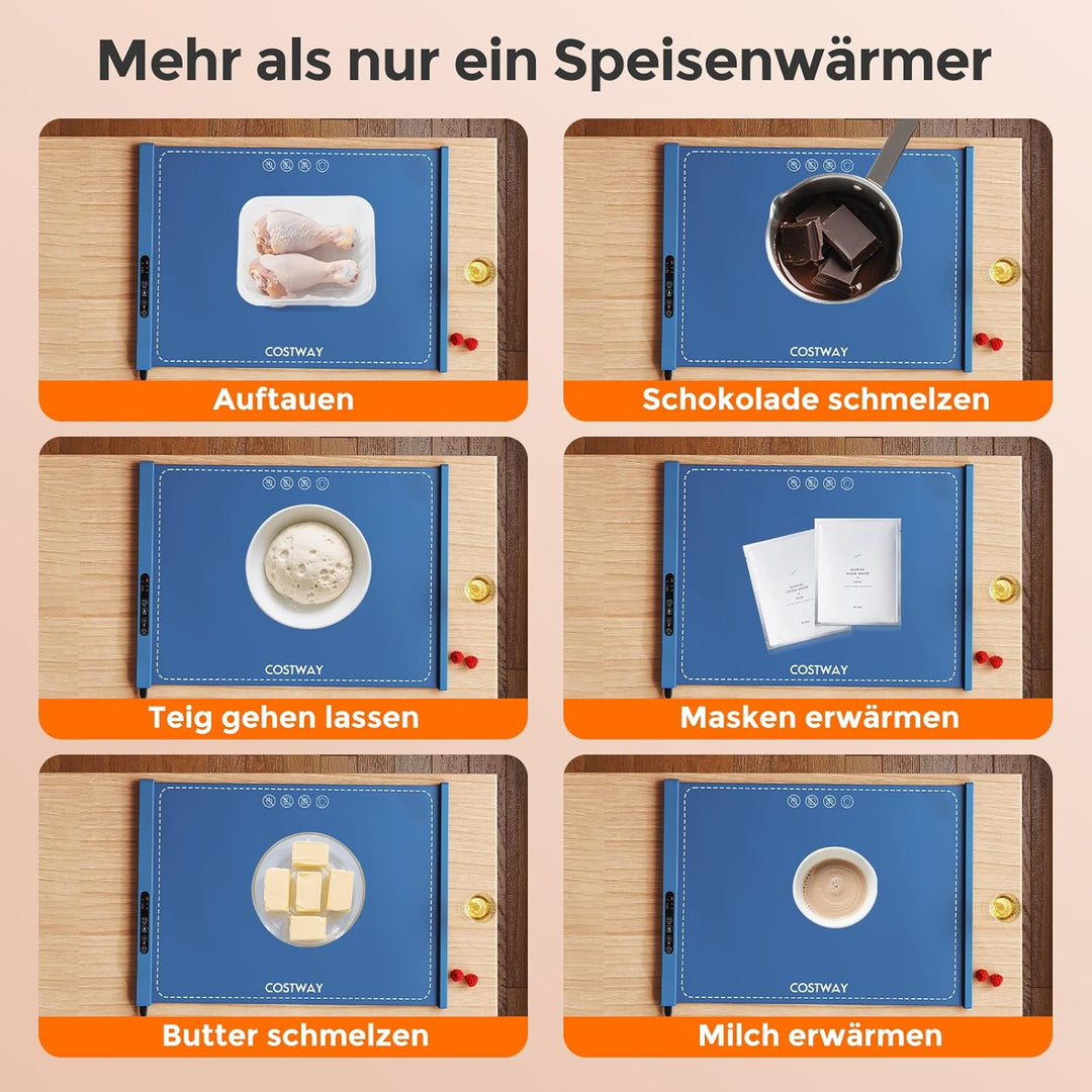 COSTWAY Elektrische Wärmematte Silikon für Lebensmittel, Rollbare Warmhalteplatte, Speisewärmer mit