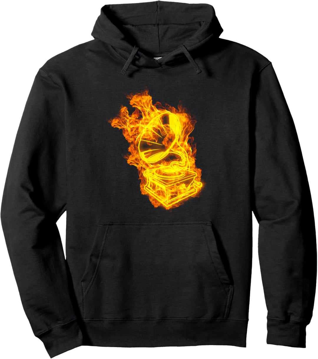 Feuer Vinyl Player Flammen Schallplatte Plattenspieler Pullover Hoodie