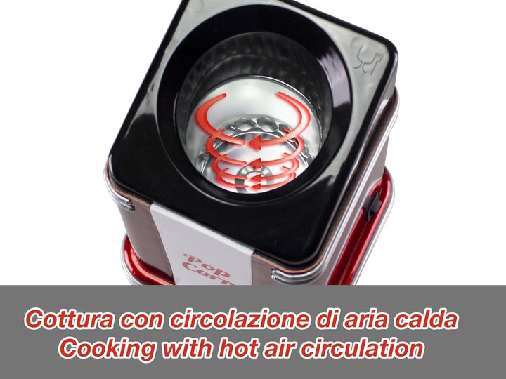 Beper - Popcorn-Maschine, 3 Minuten Popcorn, fettfrei, Heissluftzirkulation, Leistung 1200 W Rot (En