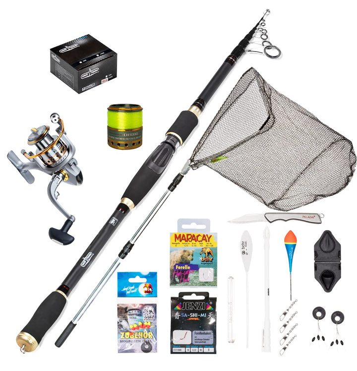 MiRoeFishing Angelset komplett Ready to Fish Allround Angelcombo inkl. Angelrute Rolle Schnur Angelb
