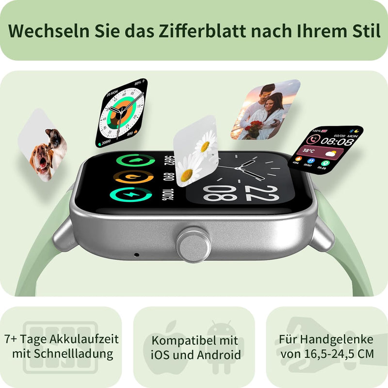 Yoever Smartwatch für Damen, Telefonfunktion und Alexa Built-in, 1.8" Fitnessuhr Herren mit Herzfreq