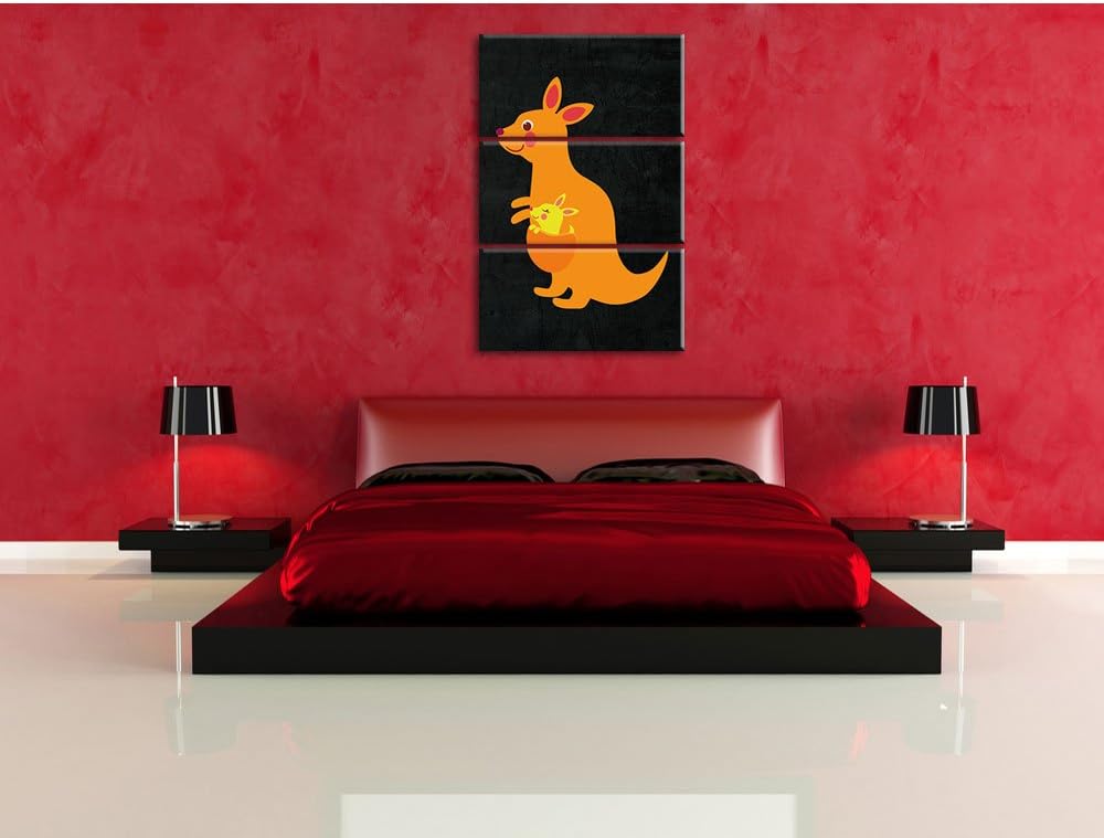 Pixxprint Niedliches Känguru als Leinwandbild/Grösse: 3 Teilig (120x80) cm/Wandbild/Kunstdruck/ferti
