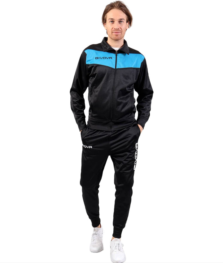 Givova Herren Anzug King Sportoutfit XXS Schwarz/Türkis, XXS Schwarz/Türkis